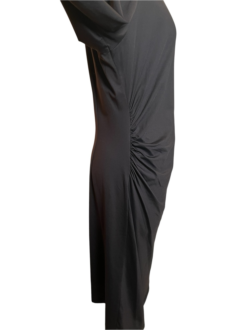 J. McLaughlin Ruched Black Midi 3/4 Sleeve Dress Catalina Cloth Size Large - Picture 3 of 8